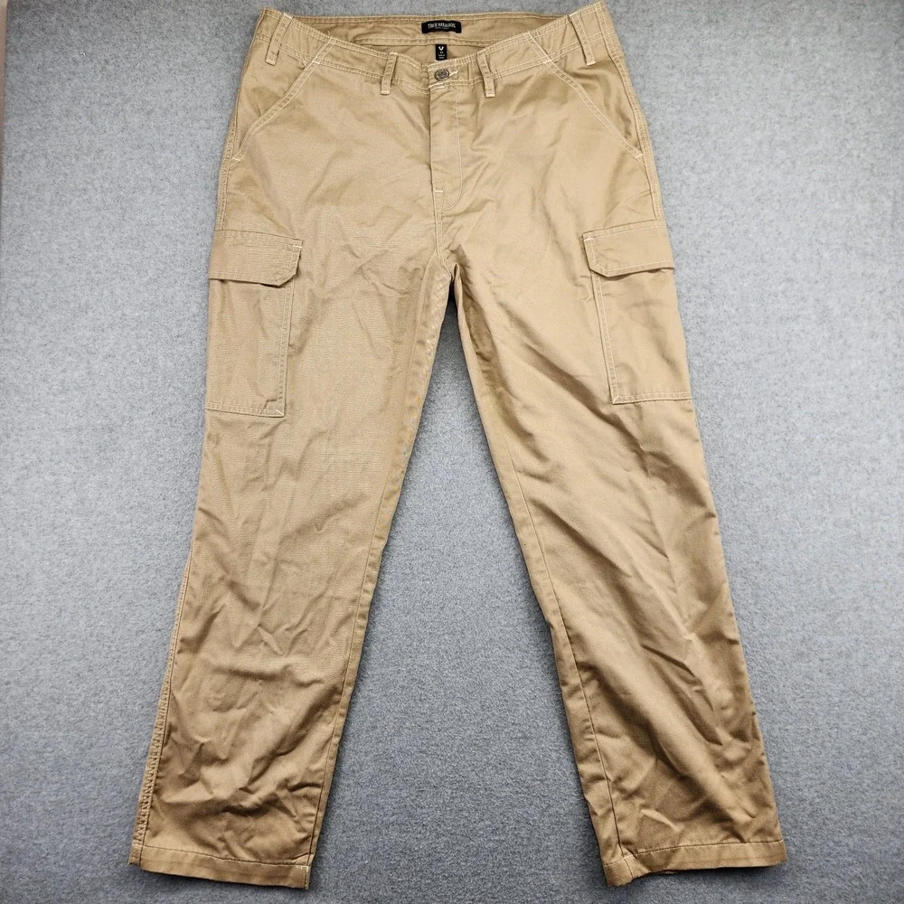 True Religion Pants Men's 34x32 Skater Baggy Cargo Wide Leg Flap Pockets Tan
